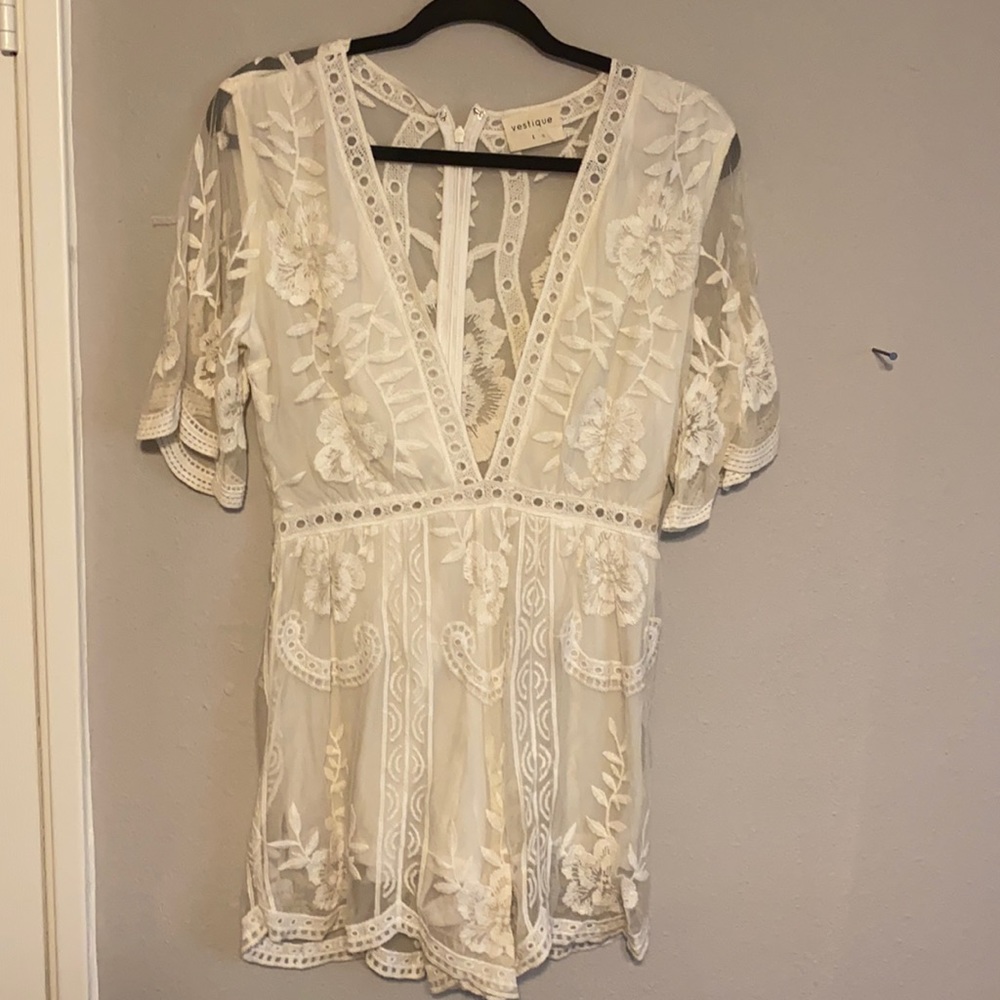 Lace lined white romper